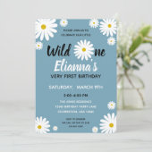Invitation Wild ONE Blue Daisy Flower Girl Anniversaire (Debout devant)