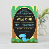 Invitation Wild ONE Blue Dinosaur Garçon 1er anniversaire (Debout devant)