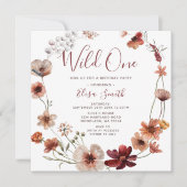 Invitation Wild One Boho Automne Fleur sauvage fête d'anniver (Devant)