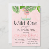 Invitation Wild One Boho rose Flamant rose fête d'anniversair (Devant)