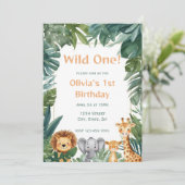 Invitation Wild One Boho Safari Jungle Animals 1st Birthday (Debout devant)