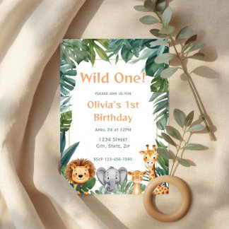 Invitation Wild One Boho Safari Jungle Animals 1st Birthday