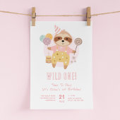 Invitation Wild One Boho Sloth Pink 1er anniversaire