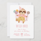 Invitation Wild One Boho Sloth Pink 1er anniversaire (Devant)