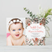 Invitation Wild One Bois animaux filles 1ère photo d'annivers (Debout devant)