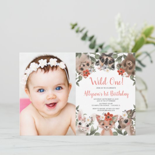 Invitation Wild One Bois animaux filles 1ère photo d'annivers (Debout devant)