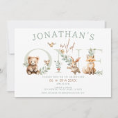 Invitation Wild One Bois boisé animaux 1er Birthday Boy (Devant)