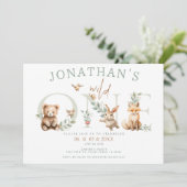 Invitation Wild One Bois boisé animaux 1er Birthday Boy (Debout devant)