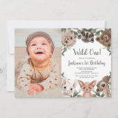 Invitation Wild One boisé animaux garçons 1er anniversaire ph (Devant)