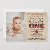Invitation Wild One Boys Plaid Lumberjack 1er Anniversaire Ph (Devant)