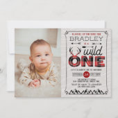 Invitation Wild One Boys Plaid Lumberjack 1er Anniversaire Ph (Devant)