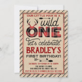 Invitation Wild One Boys Rustic Plaid Lumberjack 1er annivers (Devant)