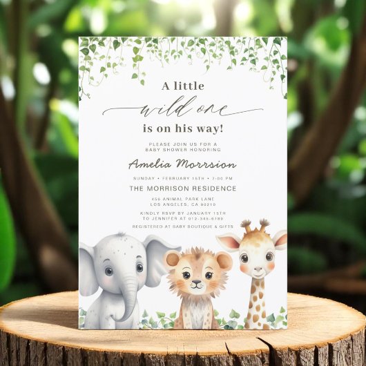 Invitation Wild One Boys Safari Animaux Baby shower