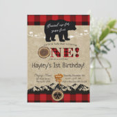 Invitation Wild One Buffalo Plaid Little Bear Anniversaire (Debout devant)