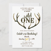 Invitation Wild One Cerf Bois Rustique 1er Anniversaire (Devant)