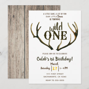 Invitation Wild One Cerf Bois Rustique 1er Anniversaire