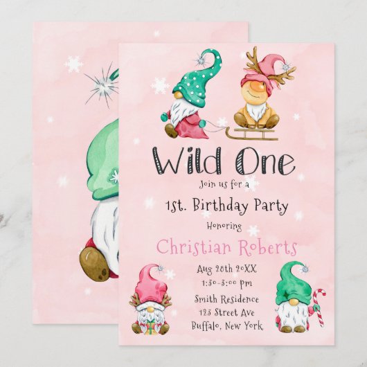Invitation Wild One Christmas Gnome 1er anniversaire (Devant / Derrière)