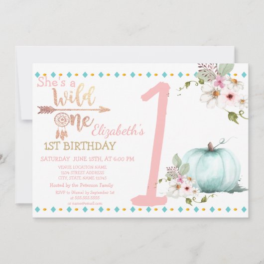 Invitation Wild One, Citrouille, Anniversaire de Boho (Devant)