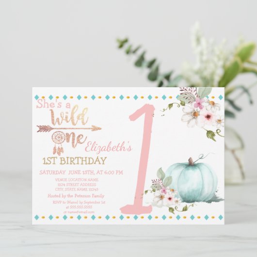 Invitation Wild One, Citrouille, Anniversaire de Boho (Debout devant)