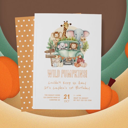 Invitation Wild One Citrouille Safari 1er anniversaire