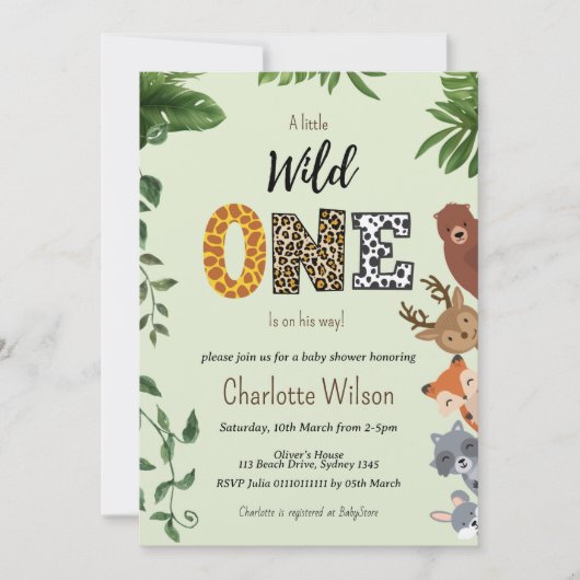 Invitation Wild One code QR baby shower vert (Devant)