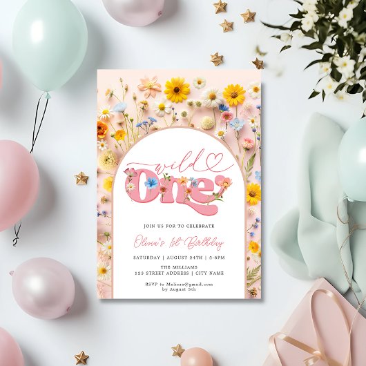 Invitation Wild One Colorée Fleur sauvage 1er anniversaire