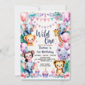 Invitation Wild One Cute Animals Balloon cupcake 1st Birthday (Devant)
