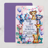 Invitation Wild One Cute Animaux Ballons enfants 1er annivers (Devant / Derrière)