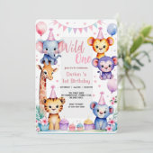 Invitation Wild One Cute Animaux Balloon cupcake 1er annivers (Debout devant)