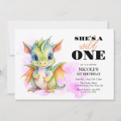 Invitation Wild One Cute Baby Dragon Fairytale 1er Anniversai (Devant)