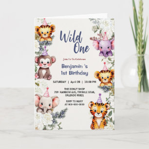Invitation Wild One Cute flowers 1er anniversaire de l'animal