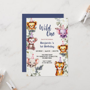 Invitation Wild One Cute flowers 1er anniversaire de l'animal