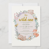 Invitation Wild One Cute Forest Animaux 1er anniversaire (Devant)