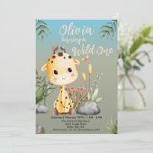 Invitation Wild One Cute Giraf Safari Animaux 1er anniversair (Debout devant)