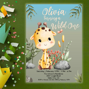 Invitation Wild One Cute Giraf Safari Animaux 1er anniversair