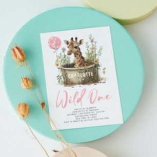 Invitation Wild One Cute Giraffe 1er anniversaire Photo Anima