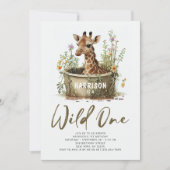 Invitation Wild One Cute Giraffe 1er anniversaire Photo Anima (Devant)