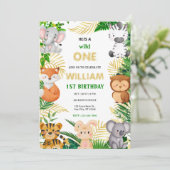Invitation Wild One Cute Jungle Animal Child's 1st Birthday (Debout devant)