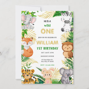 Invitation Wild One Cute Jungle Animal Child's 1st Birthday 