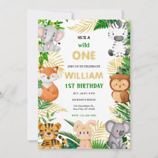 Invitation Wild One Cute Jungle Animal Child's 1st Birthday