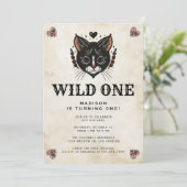Invitation Wild One Cute Kitten Cat Rockabilly 1er Anniversai (Debout devant)