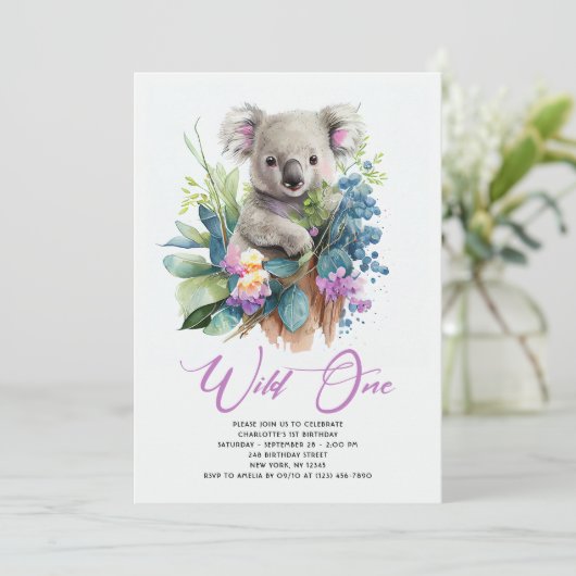 Invitation Wild One Cute Koala 1er Anniversaire Photo Animal (Debout devant)