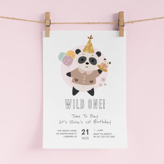Invitation Wild One Cute Panda Bear 1er anniversaire