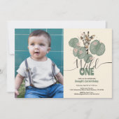 Invitation Wild One Cute Photo Safari Giraffe Anniversaire (Devant)