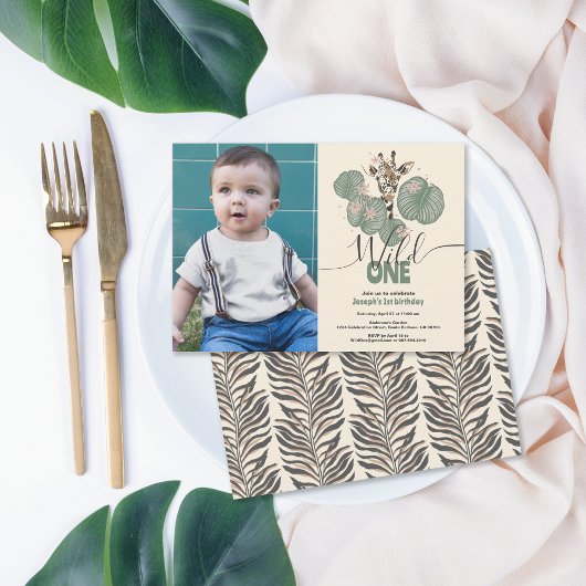 Invitation Wild One Cute Photo Safari Giraffe Anniversaire
