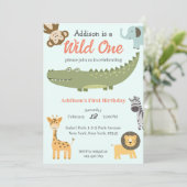 Invitation Wild One Cute Safari Animaux 1er anniversaire (Debout devant)