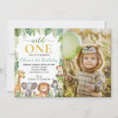 Invitation Wild One Cute Safari Animaux Anniversaire Invitati (Devant)