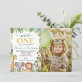 Invitation Wild One Cute Safari Animaux Anniversaire Invitati (Debout devant)