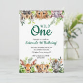 Invitation Wild One Cute Safari Animaux Premier Anniversaire (Debout devant)