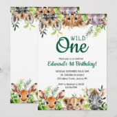 Invitation Wild One Cute Safari Animaux Premier Anniversaire (Devant / Derrière)
